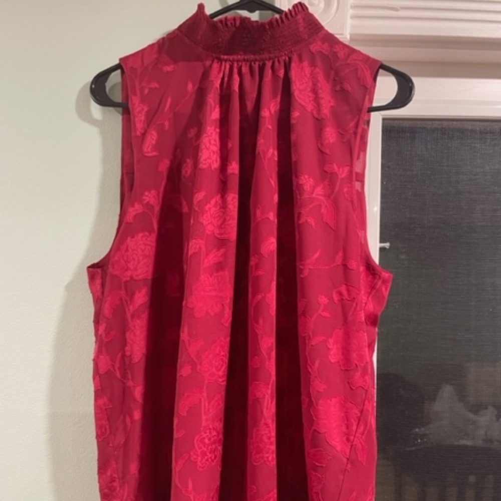 high neck red floral top